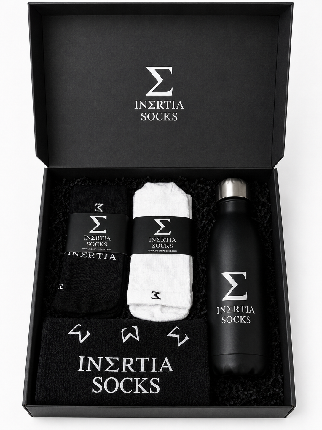 Inertia gift set with grip socks, golf towel and bottle