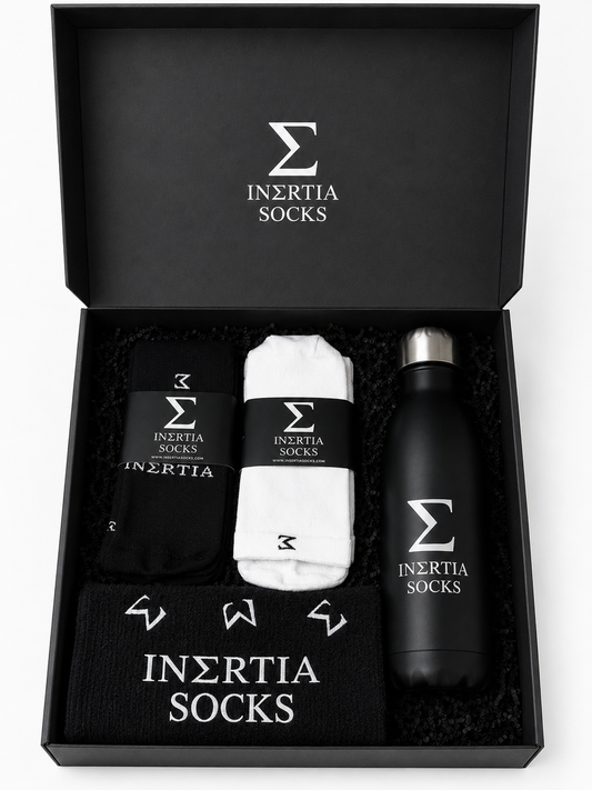 Inertia gift set with grip socks, golf towel and bottle
